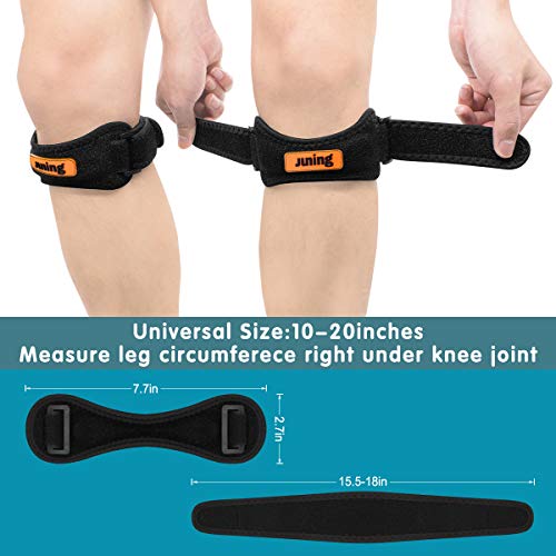 JUNING Knee Strap 2 Pack, Patella Strap for Knee Pain Relief, Knee Strap Brace Support for Hiking, Soccer, Basketball, Running, Jumpers Knee, Tennis,Tendonitis, Volleyball & Squats