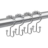 MAYTEX Mills Metal Double Roller Glide Ring, Chrome, Set of 12 Shower Curtain Hooks,