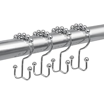 MAYTEX Metal Double Roller Glide Ring, Chrome, Set of 12 Shower Curtain Hooks,
