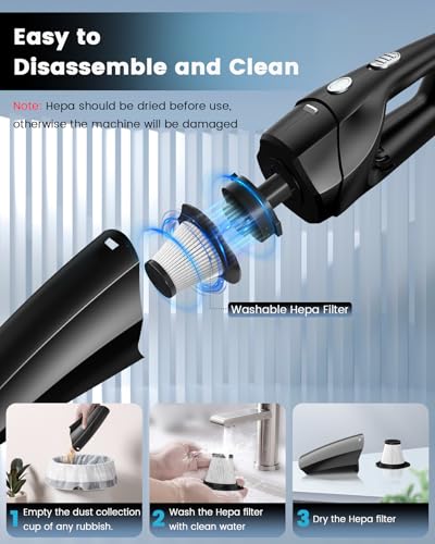 SERVOMASTER Aspiradora de Mano Potente, Aspirador Coche Potente Sin Cable, Aspirador de Mano con Filtro HEPA, Mini Aspiradora de Mano, para pelos de Mascotas, Limpieza del hogar, Coche y Oficina