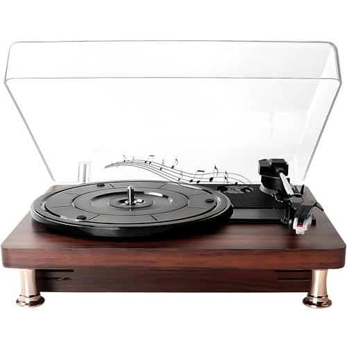 Vitrola Toca Disco Vinil Automático com Transmissão Correia Tocador Vintage Audiotecnica Velocidades 33/45 RPM Vitrola Retro Bluetooth Alto-Falante Estéreo Audio Technica Reprodução Vinil 3 Velocidad