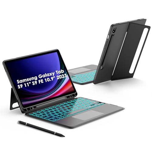 iXTRA Detachable Keyboard Case with Trackpad for Galaxy Tab S9 / S9 FE / S10 FE / S10 Lite 10.9"/11", Magnetic Galaxy Tab S9 Keyboard Case with Backlight, Adjustable Stand, Pencil Holder