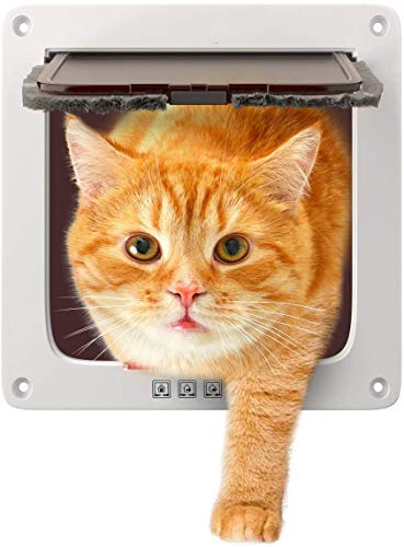 Sailnovo Cat Flap Dog Flap 4-Way Magnetic Closure for Cats and Small Dogs - Dog Door Cat Door Pet Flap 19 x 20 x 2.1 cm (S, White)
