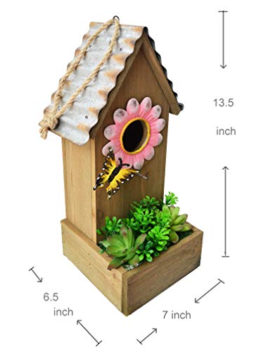 GIFTME 5 Galvanized Birdhouse for Outdoor Hanging Bird House Graden Decor13.5 Inch Blue