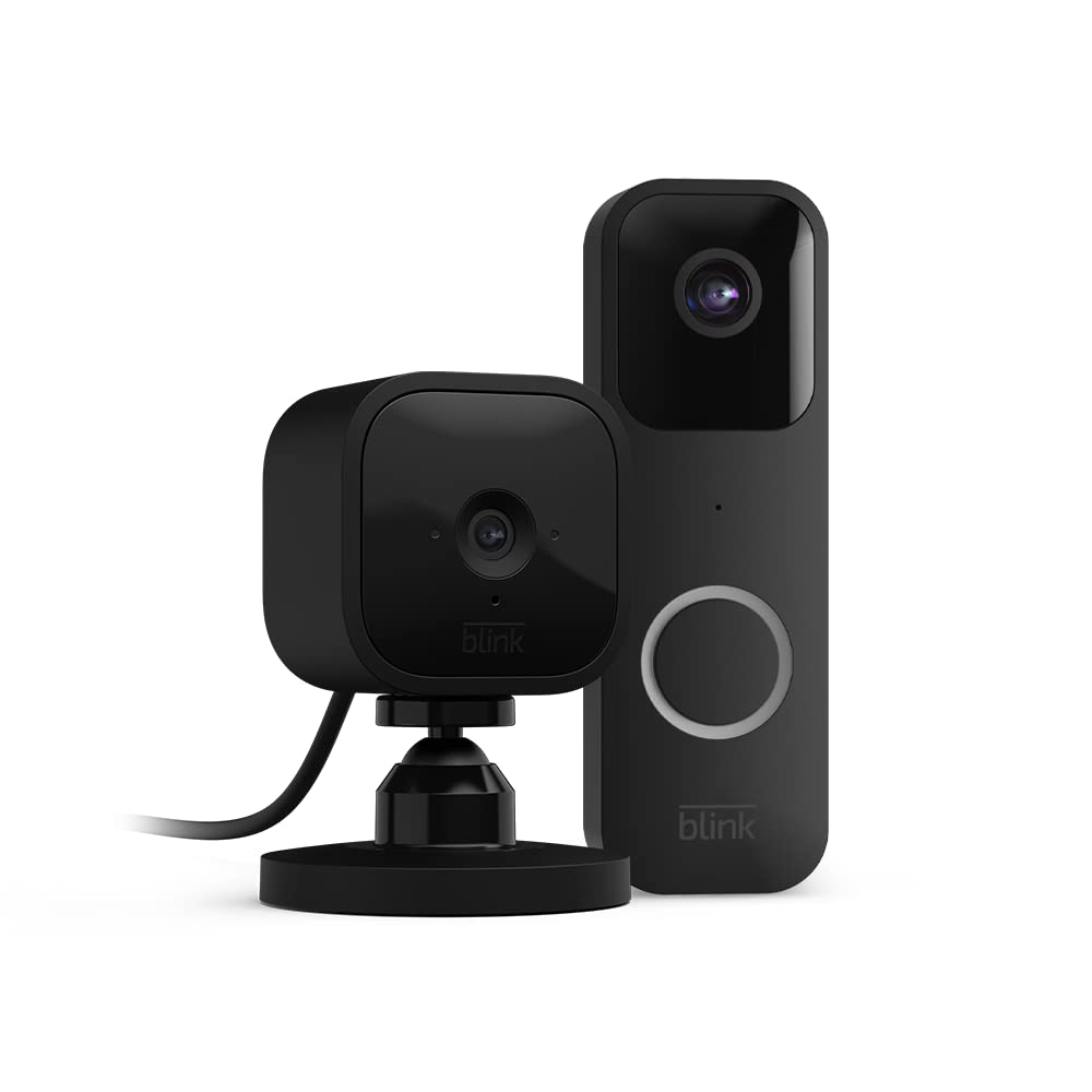 Blink Video Doorbell (Black) + Mini Camera (Black) with Sync Module 2 TwoWay Audio, HD Video