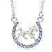 Horse Mustang Pony Horseshoe Necklace Pendant Lucky Charm Western Cowboy Cowgirl (Blue)