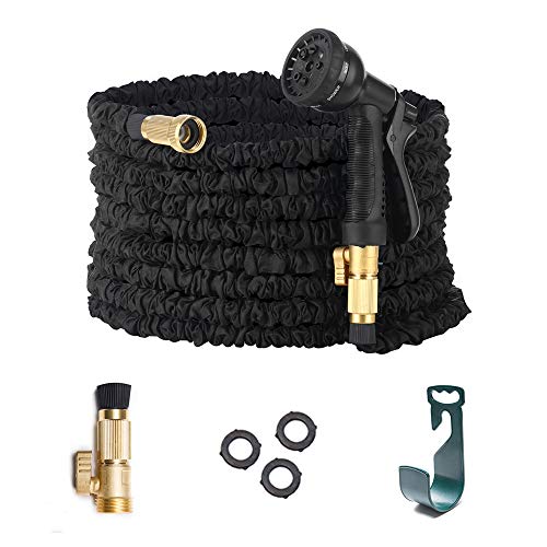 LETIME 100ft Expandable Water Hose Set Retractable Garden Hose Flexible Hose Storage 3/4" Brass Valve 8 Function Hose Nozzle