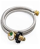 SHINESTAR 5FT Upgraded Braided Propane Hose with Gauge, Converts Propane Stove, Tabletop Grill and More 1lb Portable Appliance to 5-100lb Tank
