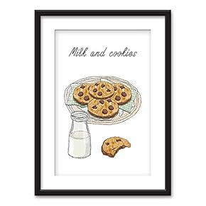 Framed Wall Art - Milk and Cookies - Kitchen Wall Decoration | Black Picture Frames with White Matting - 23x31 inches