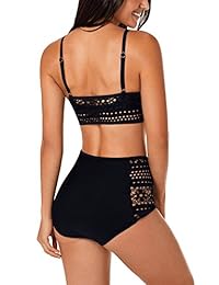 EasyMy traje de baño de dos piezas de encaje de ganchillo vintage para dama, bikini de cintura alta con parte superior de alambre