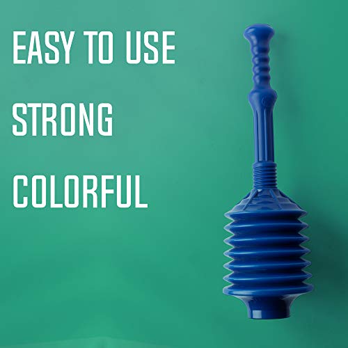 VETTA Professional Bellows Accordion Toilet Plunger, High Pressure Thrust Plunge Removes Heavy Duty Clogs from Clogged Bathroom Toilets, All Purpose Commercial Power Plungers for Any Bathrooms, Blue