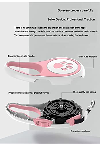 Retractable Dog Lead Extendable Heavy Duty Strong Dog Leash for Medium Large Dogs Up to 110lbs,Easy One Button Brake & Lock,360° Tangle-Free,16ft Strong Nylon Tape of Freedom and Protection (Pink)