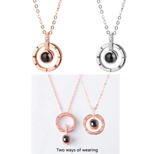 Rose Gold&Silver 100 languages I love you Projection Pendant Necklace Romantic Love Memory Wedding Necklace