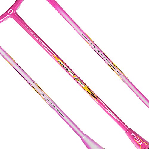 WHIZZ Graphite Frame Badminton Rackets for Adults, Carbon Fiber Light Durable Racquet for Beginners, 87g Strung, Includes Large Carry Bag / 2 Grip Tapes (Blue+Pink)