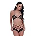 iEFiEL Women Lace Impress Lingerie Flower Bra Panty Set (Black)