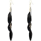coadipress Boho Piercing Tassel Feather Long Chain Earrings Retro Lightweight Native Feather Dangle Drop Earrings for Women Bohemian Handmade Natural Feathers Earring Jewelry