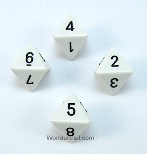 WCXPQ0801E4 White Opaque Dice with Black Numbers D8 Aprox 16mm (5/8in) Pack of 4 Dice Chessex
