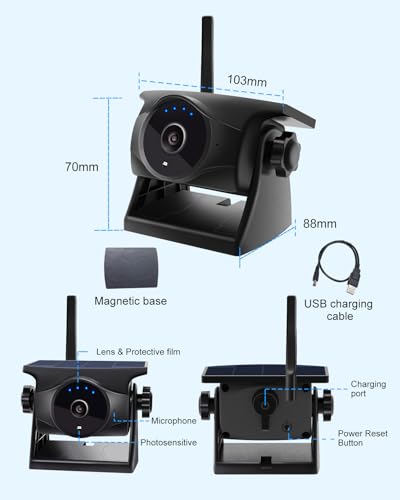 1080P Solar Magnetic WiFi Backup Camera,Wireless Hitch Camera with Night Vision, 365-Day Standby, Rechargeable Battery, Low Power Consumption,Rear Front View for RV, Trailer, Car for Phone Pad Android