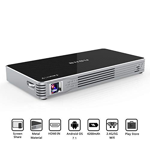 Mini Projector, Portable Video Projector Android 7.1 2+16 GB 100 Anls Lumens 1080 P for Home Theater Support Wireless and Wired Same Screen ,Support USB/SD Card/HD-MI