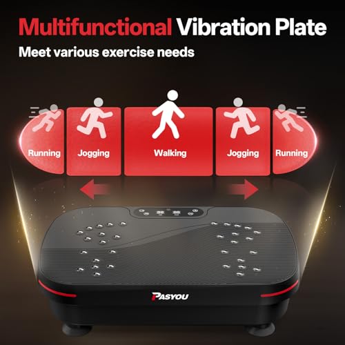 PASYOU Vibration Plate Exercise Machine, Whole Body Workout Equipment for Athletes and Fitness Enthusiasts, Low Noise Vibrating Plate Machine with 2 Resistance Bands & Remote Control for Home & Office
