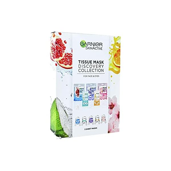 Garnier-Sheet-Mask-Discovery-Collection-Face-Eye-Sheet-Mask-set-for-Dehydrated-Dull-and-Tired-Skin-Pack-of-5-Sheet-Masks Garnier Sheet Mask Discovery Collection, Face & Eye Sheet Mask set for Dehydrated, Dull and Tired Skin, with glycerin…