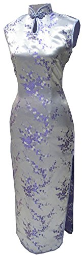 7Fairy Women's Sexy Iilac Keyhole Floral Long Chinese Dress Cheongsam