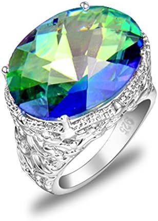 Gentle Colored Oval Fire Mystic Topaz Gems Silver Plated Rings