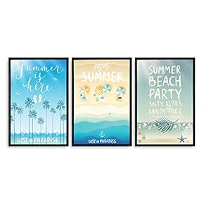 Framed Canvas Wall Art - Romantic Beach - Canvas Prints Home Artwork Decoration for Living Room,Bedroom - 16"x24"x3 Panels