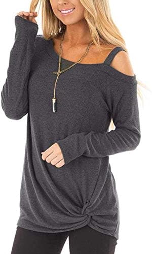 Women's Cold Shoulder Casual Solid T-Shirt Knot Twist Front Tunic Blouse Tops