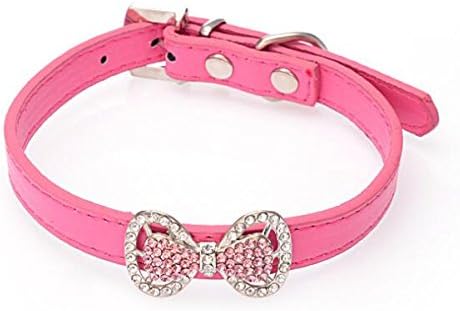 Neonr Bling Rhinestone Bow Tie Pet Cat Dog Collar Necklace Jewelry with Black,Pink,Red,Rose Red,Blue Colour for Small or Middle Cat Dog Pets.(Rose Red)