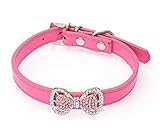 Neonr Bling Rhinestone Bow Tie Pet Cat Dog Collar Necklace Jewelry with Black,Pink,Red,Rose Red,Blue Colour for Small or Middle Cat Dog Pets.(Rose Red)