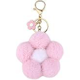 Guqqeuc Fluffy Flower Keychain Handbag Purse Charms Christmas Birthday Gifts for Besties Daughter Plush Pom Pom Keyrings