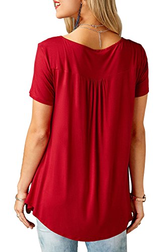 Neitade Womens Shirts and Blouses Short Sleeve Summer Tunic Tops For Leggings Red L