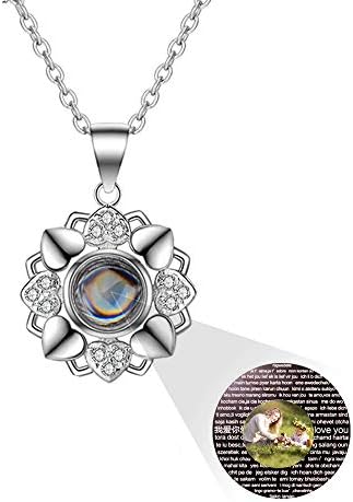 ASD Jewerly Custom Photo Projection Necklace Personalized I Love You Necklace 100 Languages for Girlfriend Memory Pendant Necklace for Women