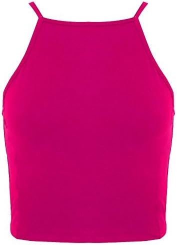 The Celebrity Fashion Womens Bralet Cami Summer Spaghetti Strap Sleeveless High Neck 90S Crop Top Pink