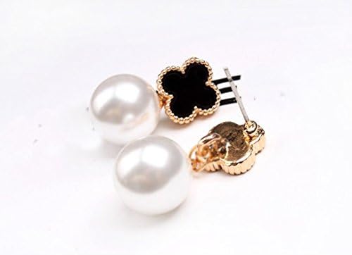 Kelly Shop Women's Fashion Accessories Korean Style Earrings Supplies (black leaf pearl)