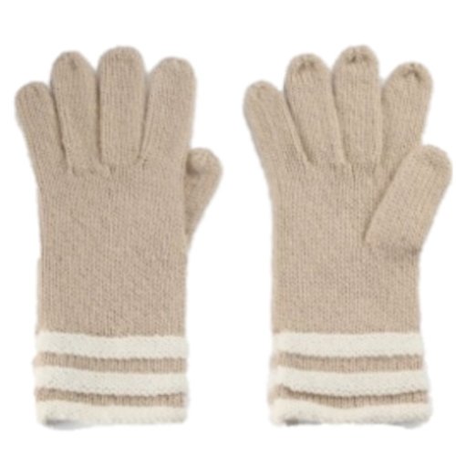 Fownes Womens Soft Tan & Ivory Stripes Knit Gloves