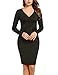 ANGVNS Women Sexy V-Neck Long Sleeve Pleated Bodycon Pencil Dress