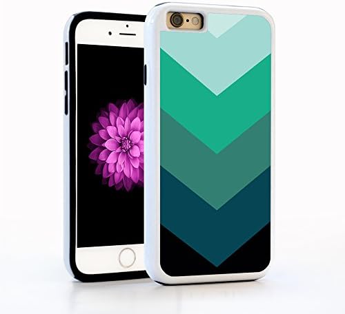 iPhone 6 Case, Chevron V Pattern Stripes in Ombre Shades of Turquoise Blue from Light to Dark, Impact Resistant White PC with Black Rubber inside. Protective Cover for Apple 4.7-inch