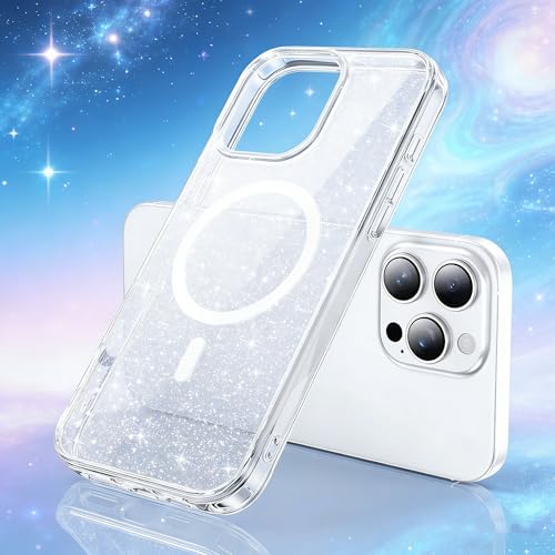 IMEIKONST Glitter Case for iPhone 14 Pro MAX 6.7 Inch, Compatible with MagSafe, Shiny Crystals Case for Girl Women Anti-Yellow Transparent for iPhone 14 Pro MAX Silver JXSF