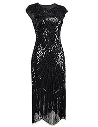 Vijiv Vestido de manga larga del 1920, para baile de graduación, con lentejuelas, vestido flapper con decoración Art Nouveau