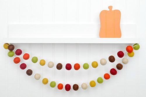 Red Orange Yellow Green Brown Felt Ball Garland, Pom Pom Banner, Thanksgiving Decorations, Fall Decor