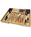 Expandable Bamboo Kitchen Drawer Organizer w/Built-in Solid Bamboo Knife Block 100% Eco Friendly Adjustable Bamboo Kitchen Utensil & Cutlery Tray.