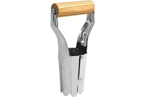 YINDEFUL Bulb Planter Tool, 4 Inches Depth Mark Hand Bulb Planter, Non-Bending Stainless Steel Bulb Planter Digger, Garden Bulb Transplanter with Comfortable Grip Wooden Handle for Tulip and Daffodils