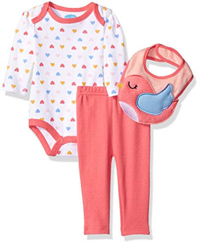 BON BEBE Baby Girls' 3 Piece Pant Set with Long Sleeve Lap Shoulder Bodysuit and 3d Bib