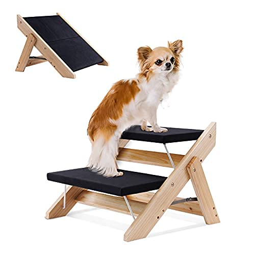 2 in 1 Foldable Dog Stairs, Wooden Pet Steps Ramps for Cats and Small