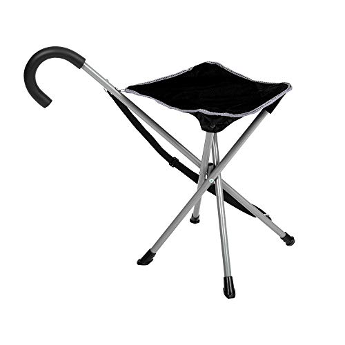 Mac Sports Folding Cane Chair for Women and Men | Walking Stick, Stool-Style, Folding Cane, Cane with Seat, Quad Base, Collapsible, Folding Stools for Adults and Seniors, Travel Friendly | Black - Thumbnail 3