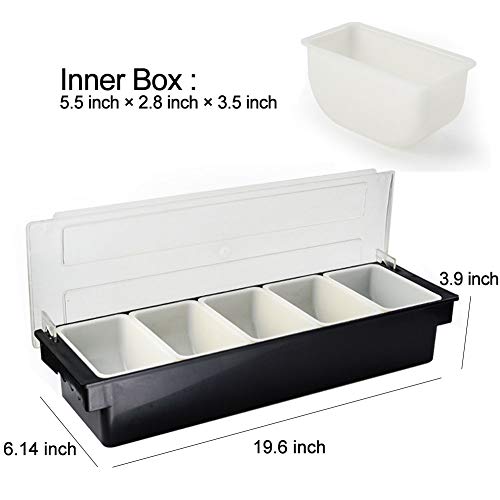 SHANGPEIXUAN Condiment Caddy with Lid Dispenser Tray Bar Fruit Caddy 5 Tray Plastic Garnish Station Great for Restaurant Buffets Bars Picnics Refrigerator Barbecue Catering(Condiment Dispenser 5 Tray)