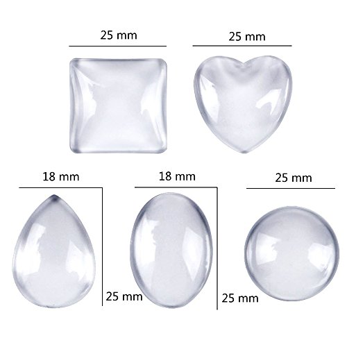 Weoxpr 100pcs Glass Cabochons Clear Dome Tiles for Cameo Pendants Photo Craft Jewelry Making(Round, Oval, Square, Teardrop, Heart-shape)