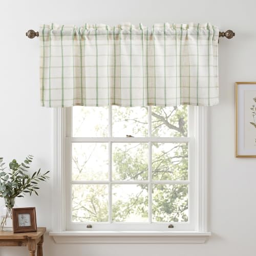JIUZHEN Linen Valance 42x18 Inch, Green Plaid (1 Panel) at Amazon